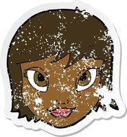 retro distressed sticker of a cartoon female face vector