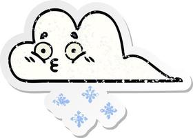 distressed sticker of a cute cartoon snow cloud vector