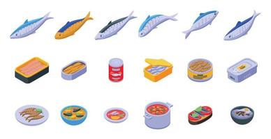 Sardine icons set isometric vector. Can fish vector