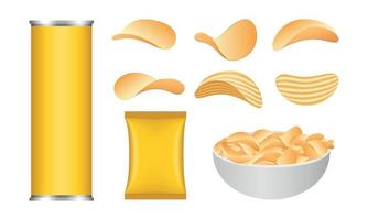 Chips potato icons set, realistic style vector