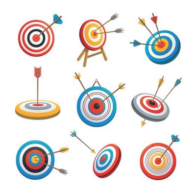 Target with arrow icons set, cartoon style