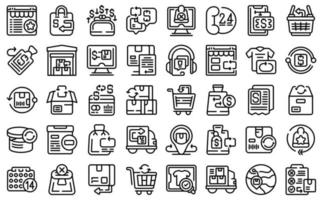 Purchase returns icons set outline vector. Shipping receive vector