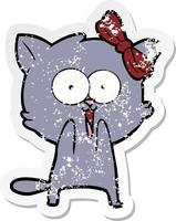 distressed sticker of a cartoon cat vector