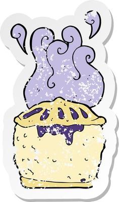 retro distressed sticker of a cartoon blueberry pie
