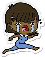 sticker of a cartoon girl crying vector