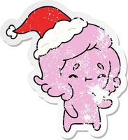 christmas distressed sticker cartoon of kawaii ghost vector