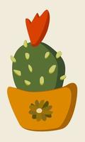 Vector illustration of blooming cactus in a pot.