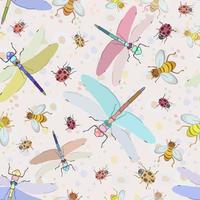 Vector seamless pattern with insects and flowers.