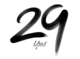 Plantilla de vector de celebración de aniversario de 29 años, diseño de logotipo de 29 años, cumpleaños 29, números de letras negras dibujo de pincel boceto dibujado a mano, ilustración de vector de diseño de logotipo de número