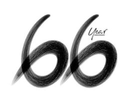 Plantilla de vector de celebración de aniversario de 66 años, diseño de logotipo de 66 años, 66 cumpleaños, números de letras negras dibujo de pincel boceto dibujado a mano, ilustración de vector de diseño de logotipo de número