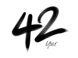 Plantilla de vector de celebración de aniversario de 42 años, diseño de logotipo de 42 años, 42 cumpleaños, números de letras negras dibujo de pincel boceto dibujado a mano, ilustración de vector de diseño de logotipo de número
