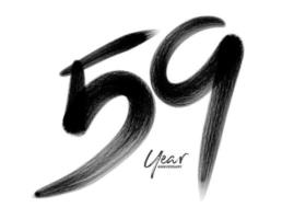 Plantilla de vector de celebración de aniversario de 59 años, diseño de logotipo de 59 años, 59 cumpleaños, números de letras negras dibujo de pincel boceto dibujado a mano, ilustración de vector de diseño de logotipo de número
