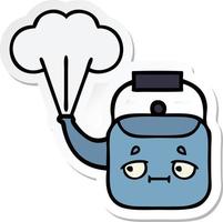 sticker of a cute cartoon steaming kettle vector