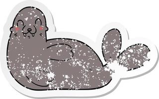 distressed sticker of a cartoon seal vector