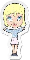 retro distressed sticker of a cartoon woman with open arms vector