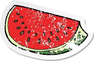 retro distressed sticker of a cartoon watermelon slice vector