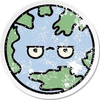 distressed sticker of a cute cartoon planet earth vector