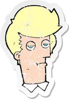 retro distressed sticker of a cartoon bored man vector