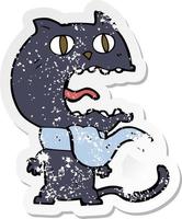 retro distressed sticker of a cartoon frightened cat vector