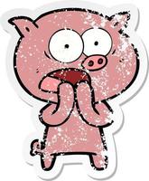 pegatina angustiada de un cerdo de dibujos animados gritando
