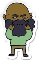 sticker of a cartoon man with beard frowning checking his beard vector