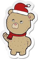 sticker of a cartoon christmas teddy bear vector