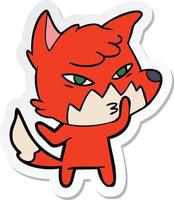 sticker of a clever cartoon fox vector