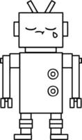 line drawing cartoon crying robot vector