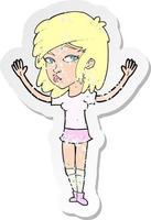 retro distressed sticker of a cartoon pretty girl vector