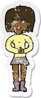 retro distressed sticker of a cartoon friendly woman vector