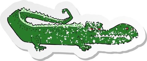 retro distressed sticker of a cartoon crocodile vector