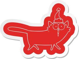 cartoon  sticker of a cat wearing santa hat vector