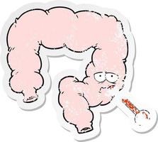 distressed sticker of a cartoon unhealthy colon vector