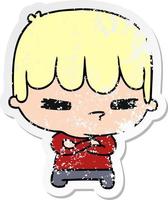 distressed sticker cartoon of a kawaii cute cross boy vector