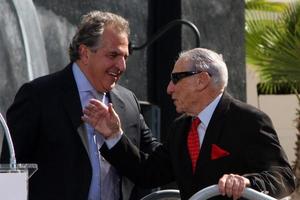 LOS ANGELES, OCT 23 -  Jim Gianopulos, Mel Brooks at the Mel Brooks Street Dedication and Young Frankenstein Mural Presentation at the 20th Century Fox Lot on October 23, 2014 in Century City, CA photo