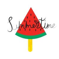 Vector illustration Hand drawn lettering composition of Summertime with watermelon Handwritten calligraphy design