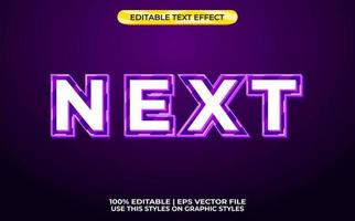 next 3d text effect with neon theme. purple typography template for modern tittle vector