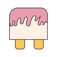 bolas de helado en el cono de galleta aislado sobre fondo blanco. icono de contorno plano vectorial. personaje cómico en la ilustración de estilo de dibujos animados para el diseño de la camiseta vector