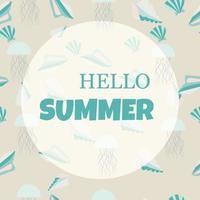 Sea Background with Lettering Hello Summer vector