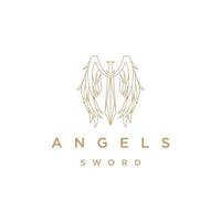 Angel of sword line logo icon design template flat vector