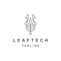 Leaf technology line logo design template flat vector