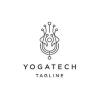Yoga technology line logo design template flat vector