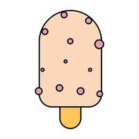 bolas de helado en el cono de galleta aislado sobre fondo blanco. icono de contorno plano vectorial. personaje cómico en la ilustración de estilo de dibujos animados para el diseño de la camiseta vector