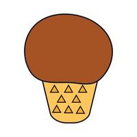 bolas de helado en el cono de galleta aislado sobre fondo blanco. icono de contorno plano vectorial. personaje cómico en la ilustración de estilo de dibujos animados para el diseño de la camiseta vector