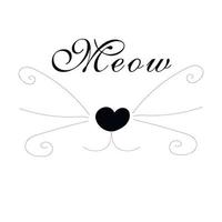 Meow power lettering with whiskers on white background. Kitten sound type. Vector illustration.