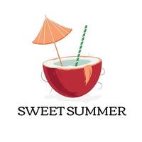 dulce verano con diseño de banner de vector de coco
