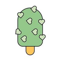 ice cream balls in the waffle cone isolated on white background. Vector flat outline icon. Comic character in cartoon style illustration for t shirt design