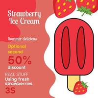 Funny ice cream with strawberry poster vector