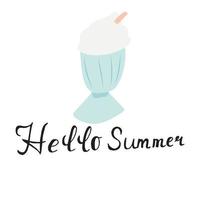 Hello summer- isolated vector handdrawn lettering with rainbow clip-art in simple rough style. Design for t-shirts, prints, postcards, flayers, banners, posters