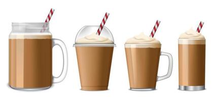 Ice coffee icon set, realistic style vector
